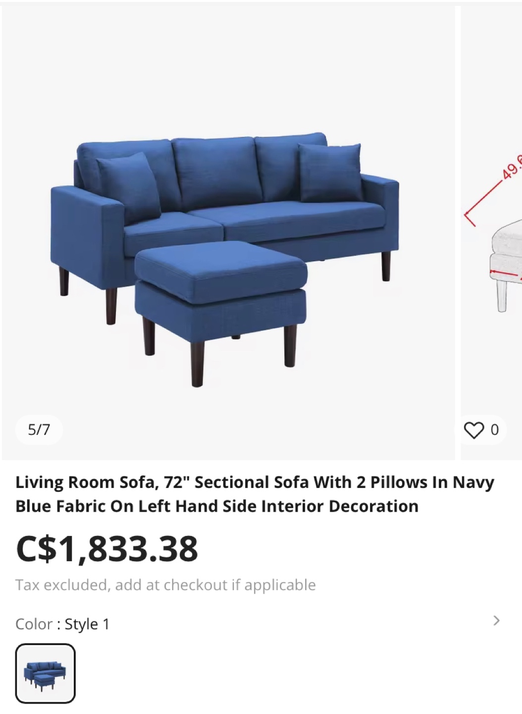 Navy Blue Sectional Sofa with Movable Ottoman (CAN DELIVER) - photo 2