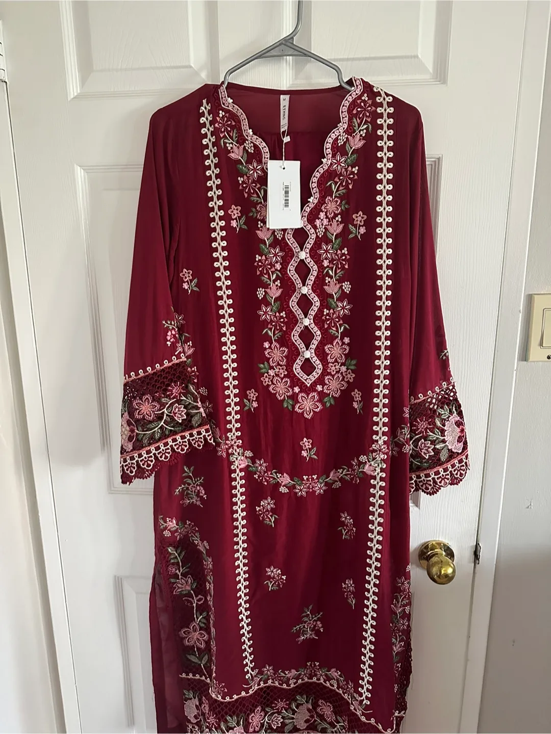 Ethnic by Outfitters Maroon Embroidered Kurti thumbnail