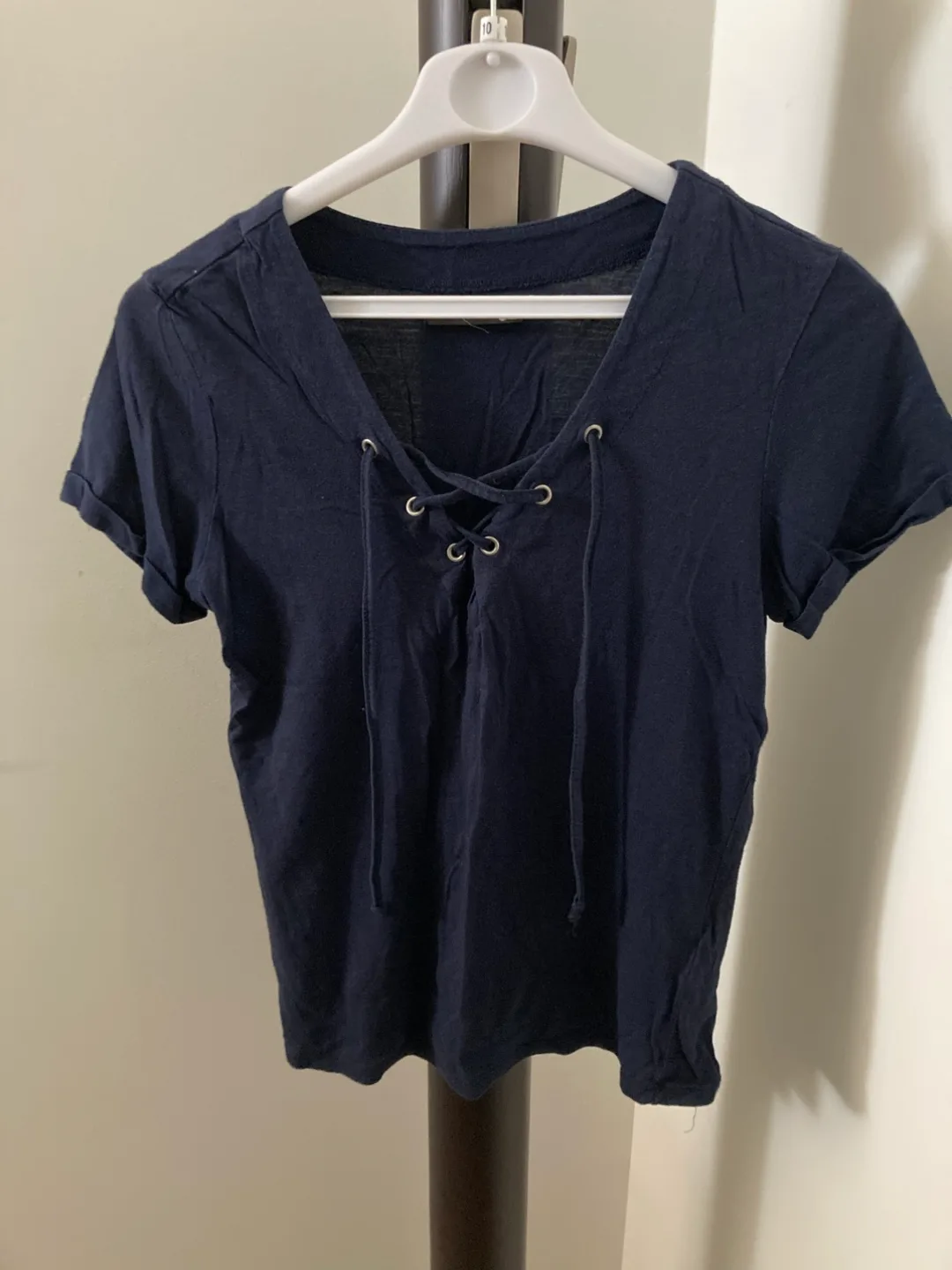 🇨🇦🍁Suzy Shier Navy Blue Lace-Up T-Shirt thumbnail