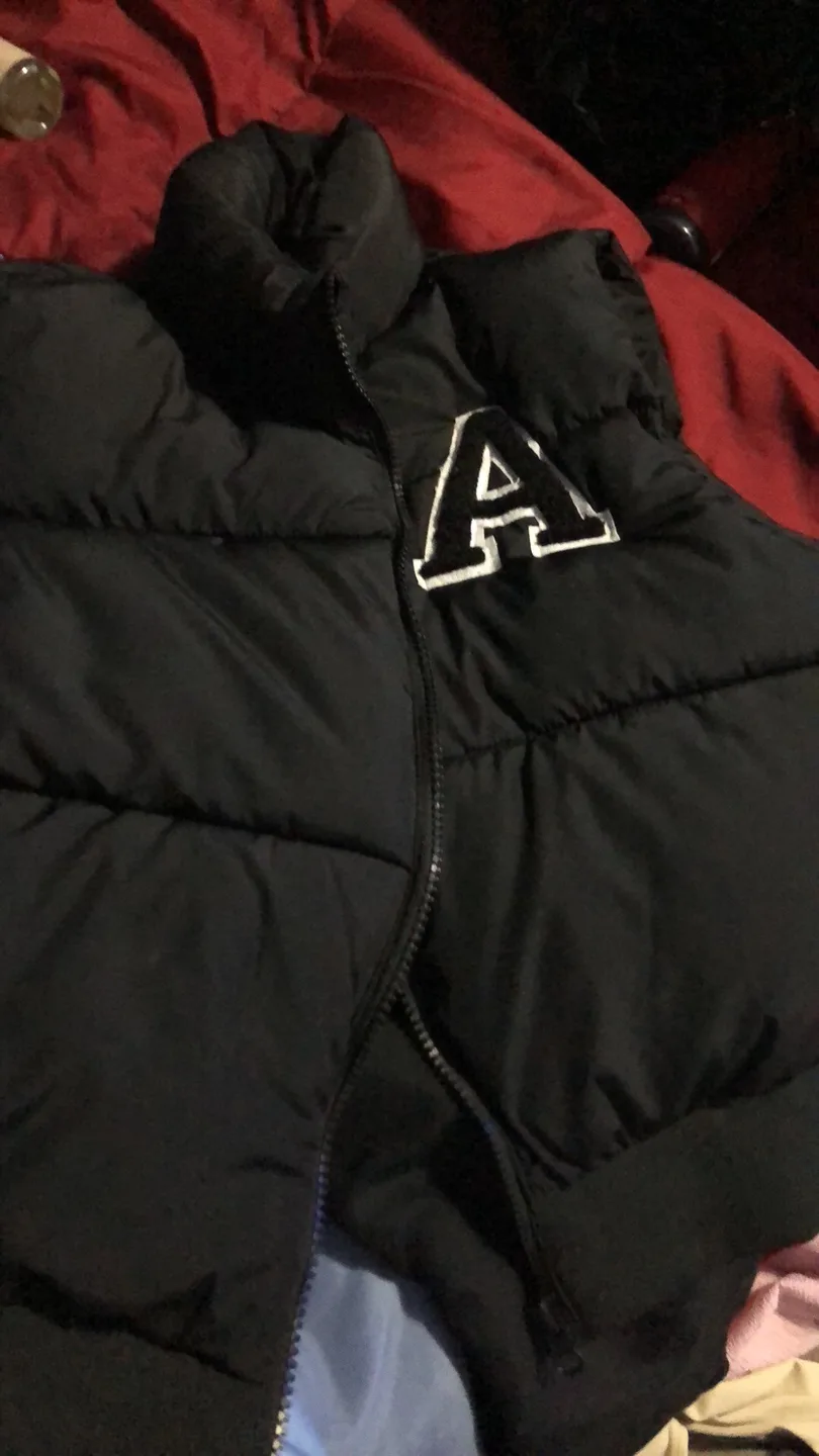 Black Puffer Vest with Letter A thumbnail
