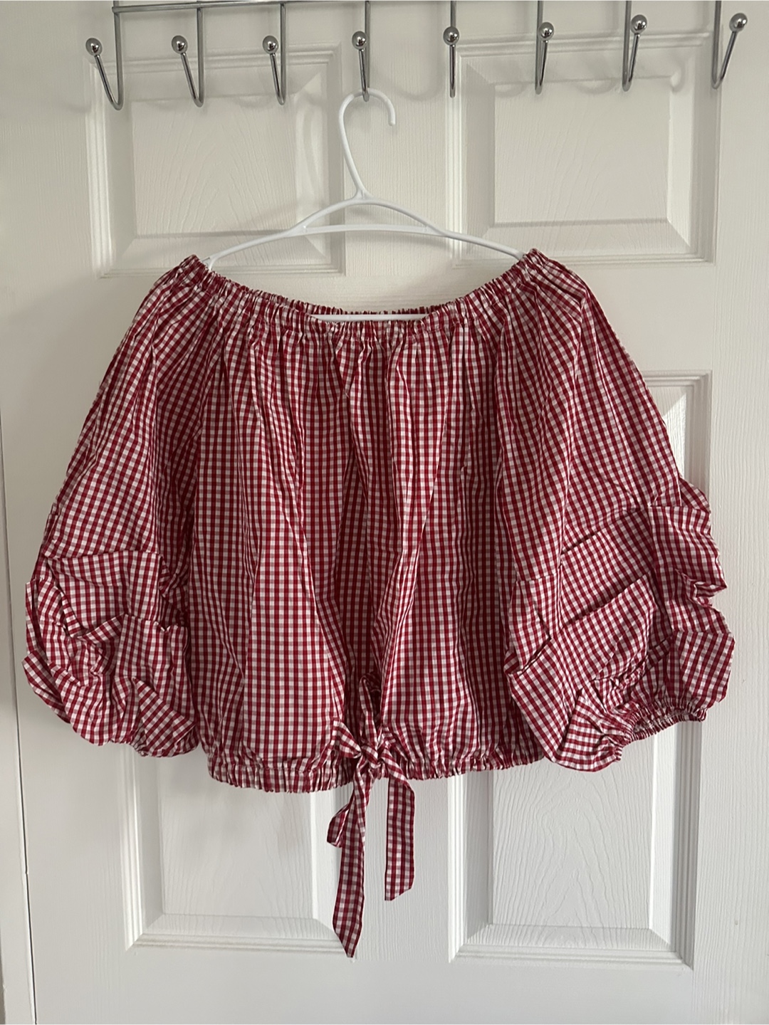 Red & White Gingham Tie-Front Blouse