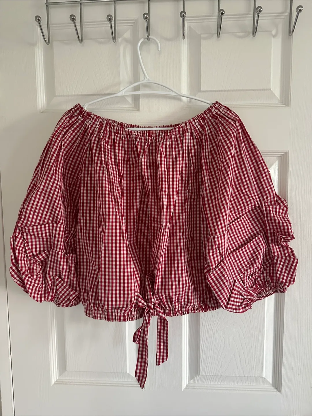 Red & White Gingham Tie-Front Blouse thumbnail