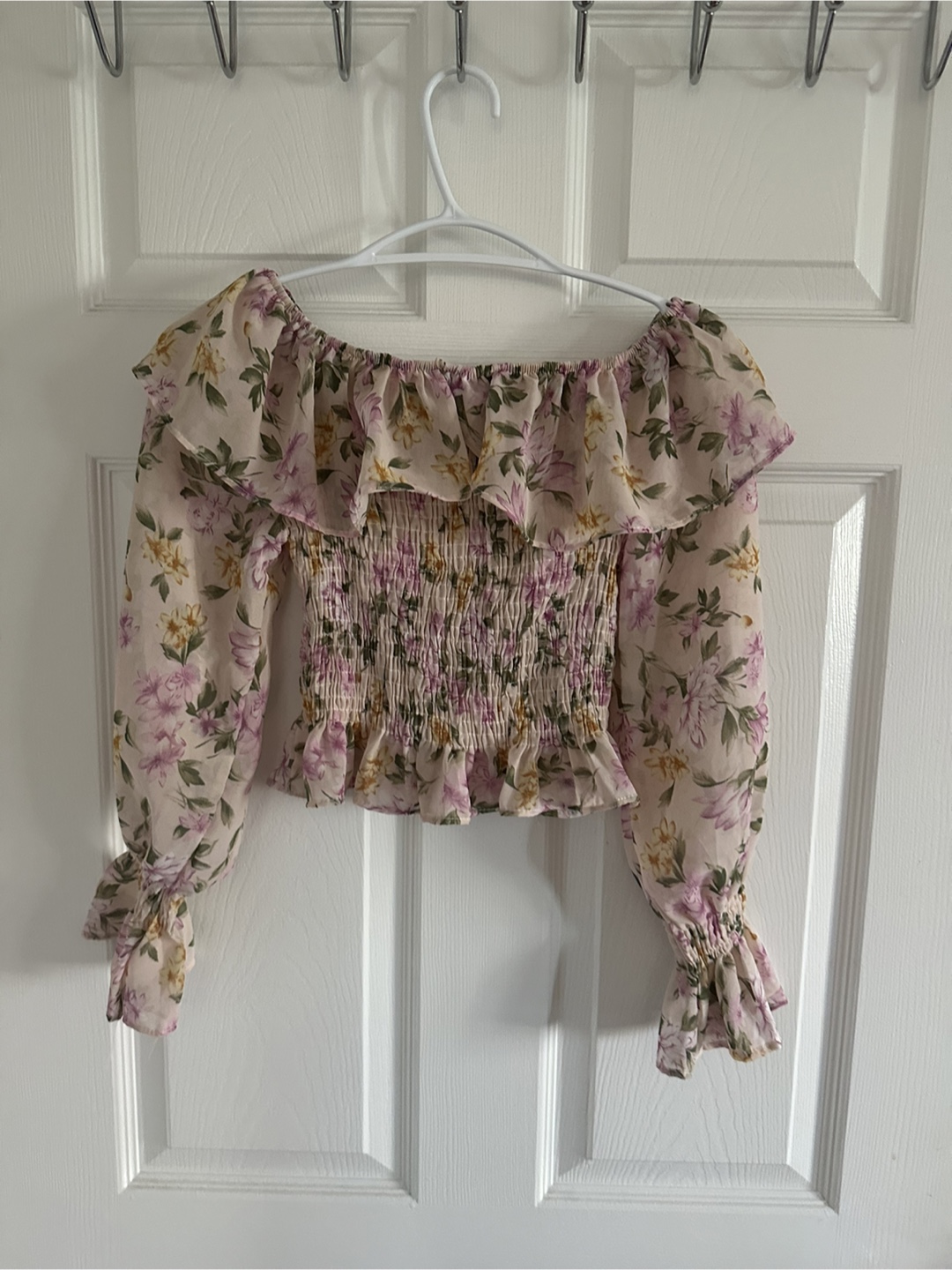 Floral Print Off-Shoulder Smocked Top