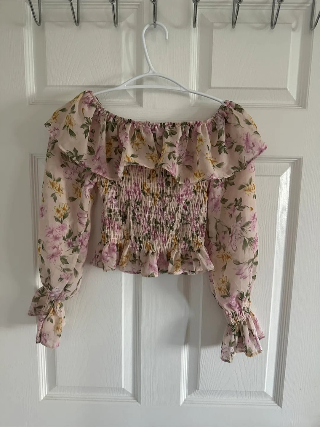 Floral Print Off-Shoulder Smocked Top thumbnail