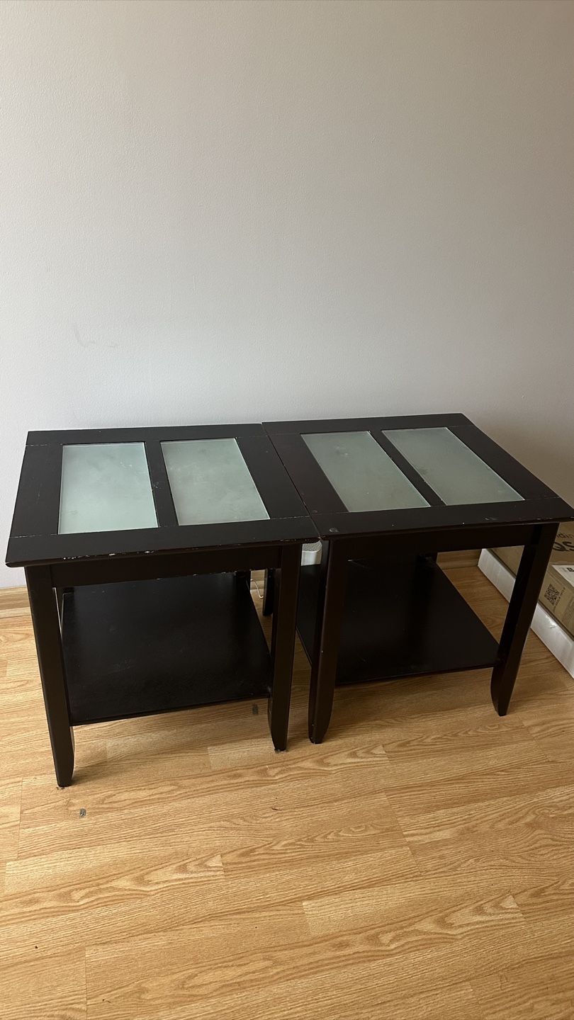 Dark Brown End Tables with Glass Top (Set of 2) - photo 2