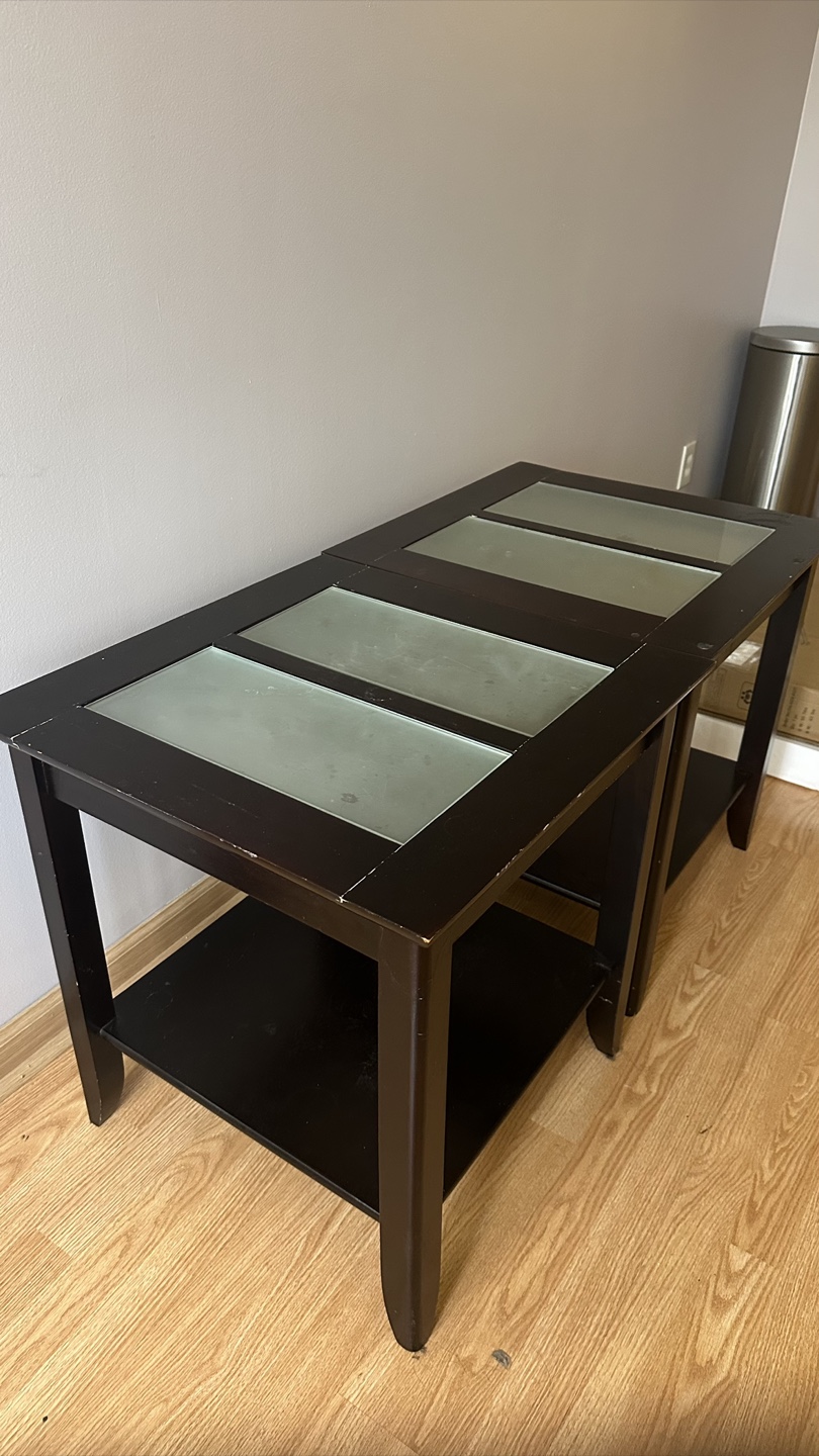 Dark Brown End Tables with Glass Top (Set of 2)
