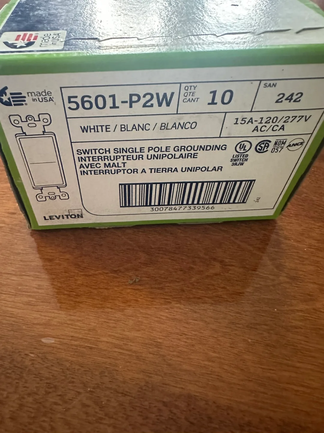 Leviton 5601-P2W White Single Pole Switch, New image indicator(2)