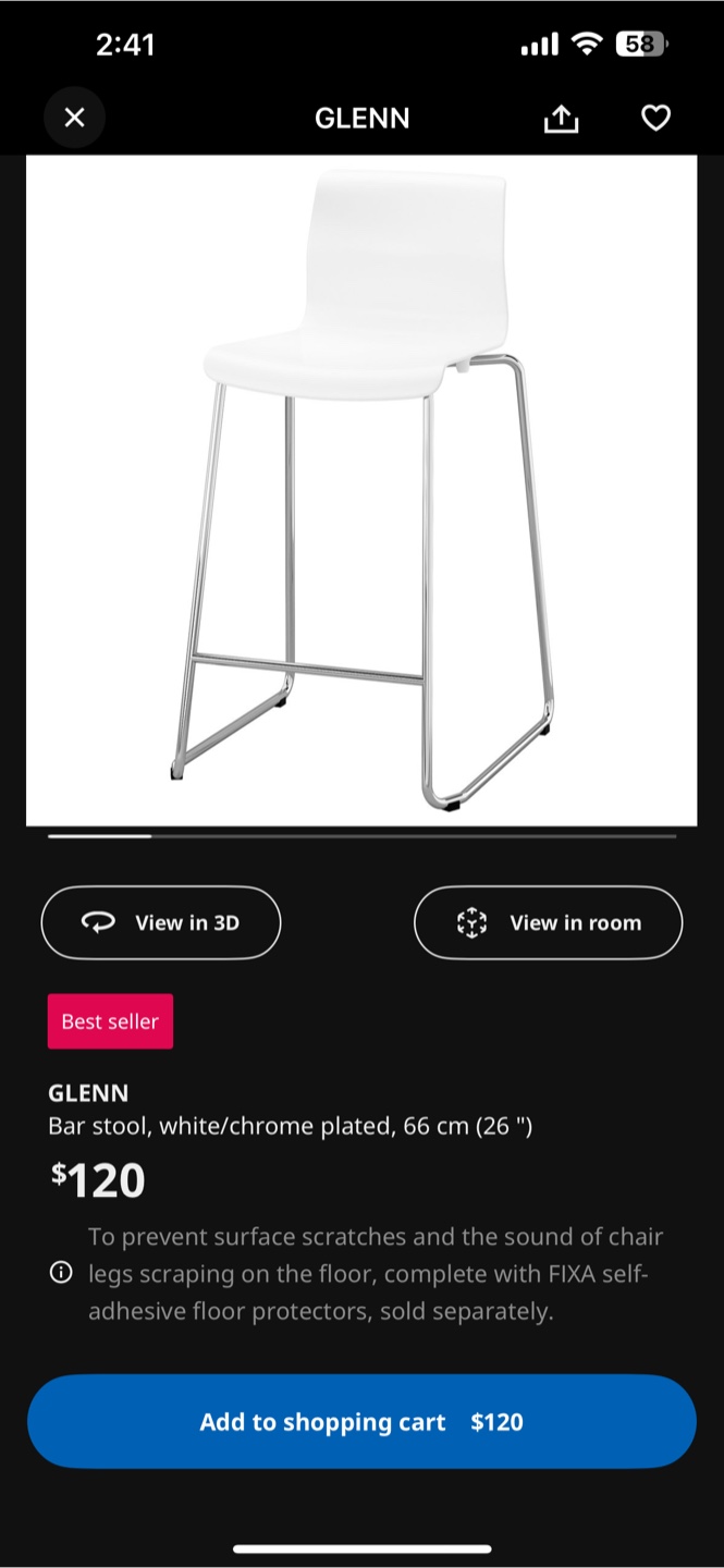 IKEA Glenn Bar Stool - White/Chrome, 66cm - photo 3