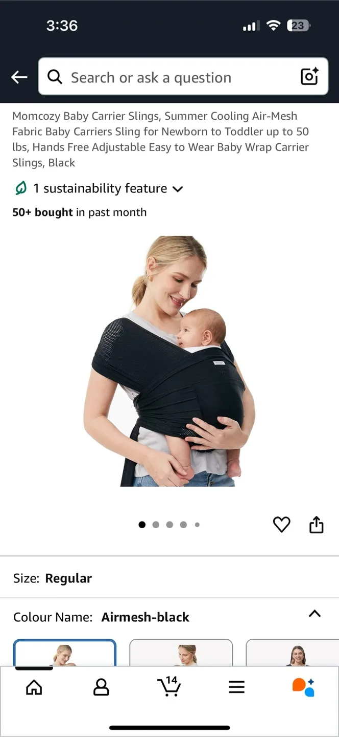 Momcozy Baby Carrier Sling - Airmesh Black thumbnail