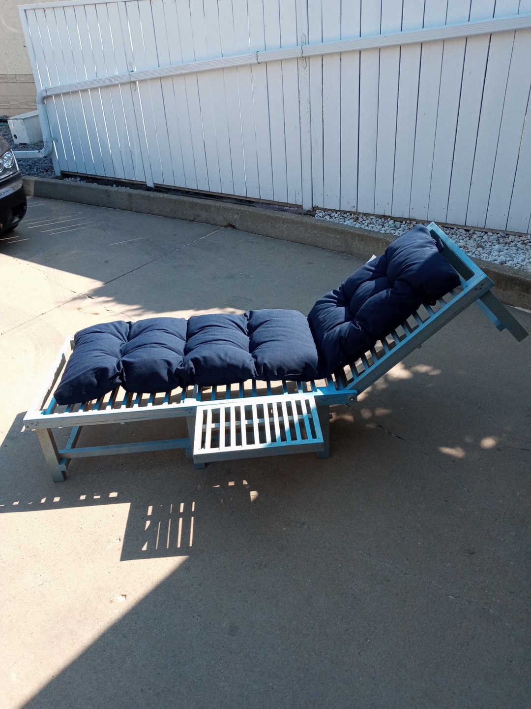 Outdoor Lounge Chair with Blue Cushions