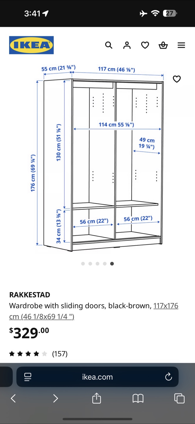 IKEA RAKKESTAD Wardrobe, Black-Brown, 117x176 cm - photo 3