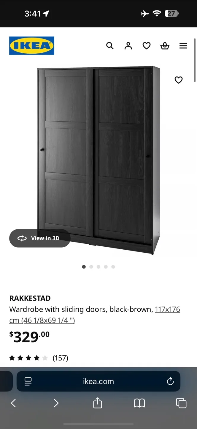 IKEA RAKKESTAD Wardrobe, Black-Brown, 117x176 cm thumbnail