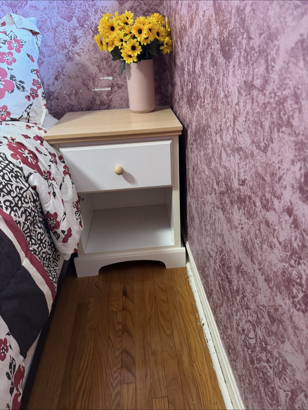 White & Light Wood Nightstand