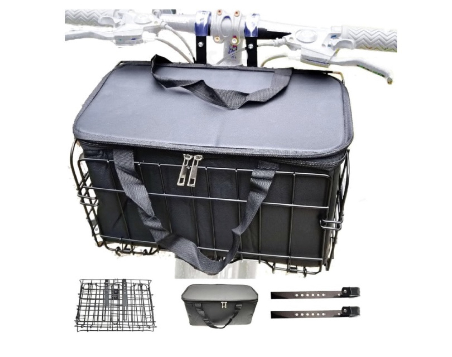 Bike Basket with Insulated Cooler Bag, Black