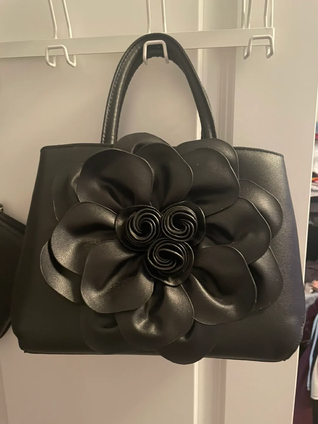 Black Handbag with Flower Detail thumbnail