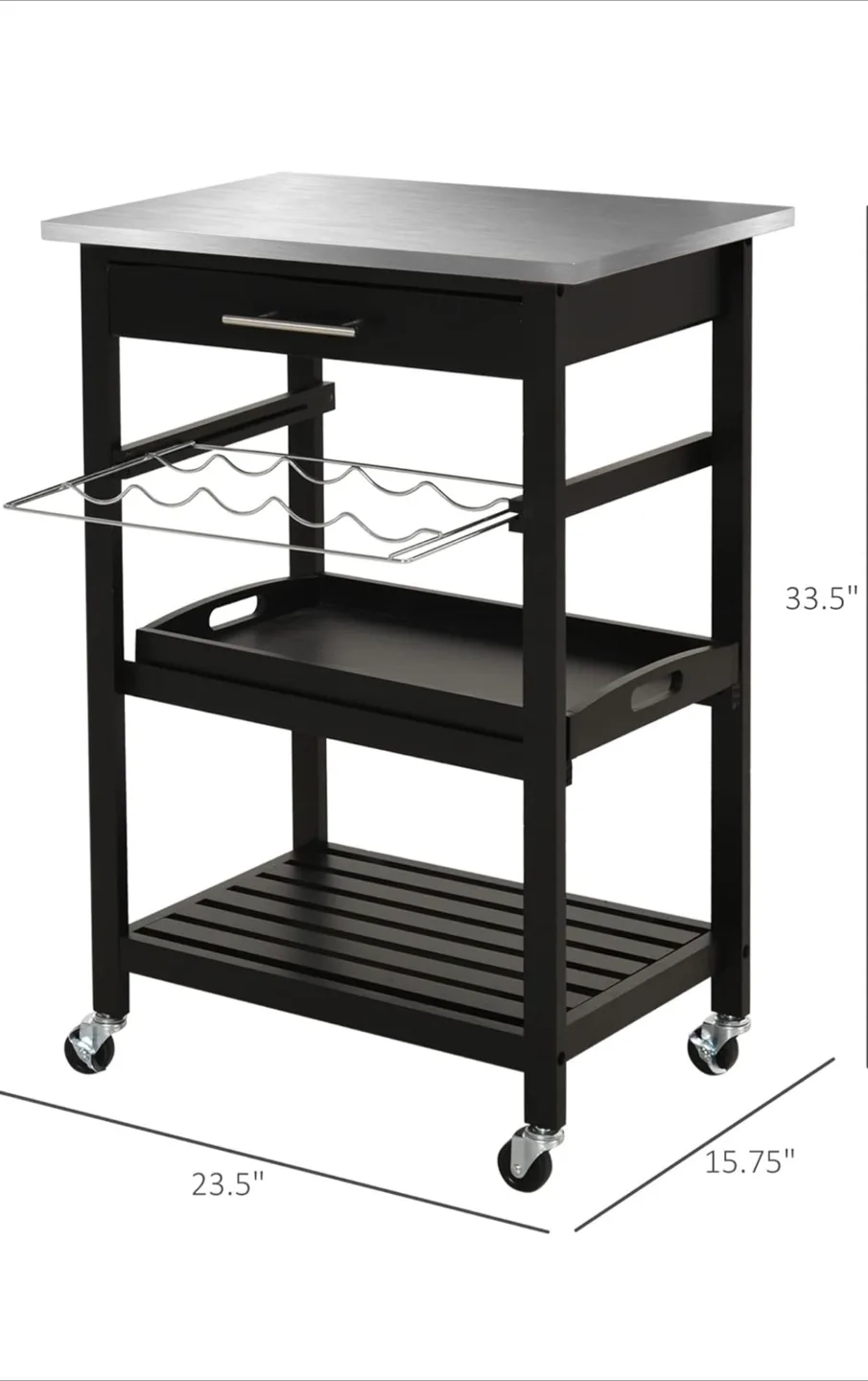 Rolling Kitchen Cart with Wine Rack thumbnail
