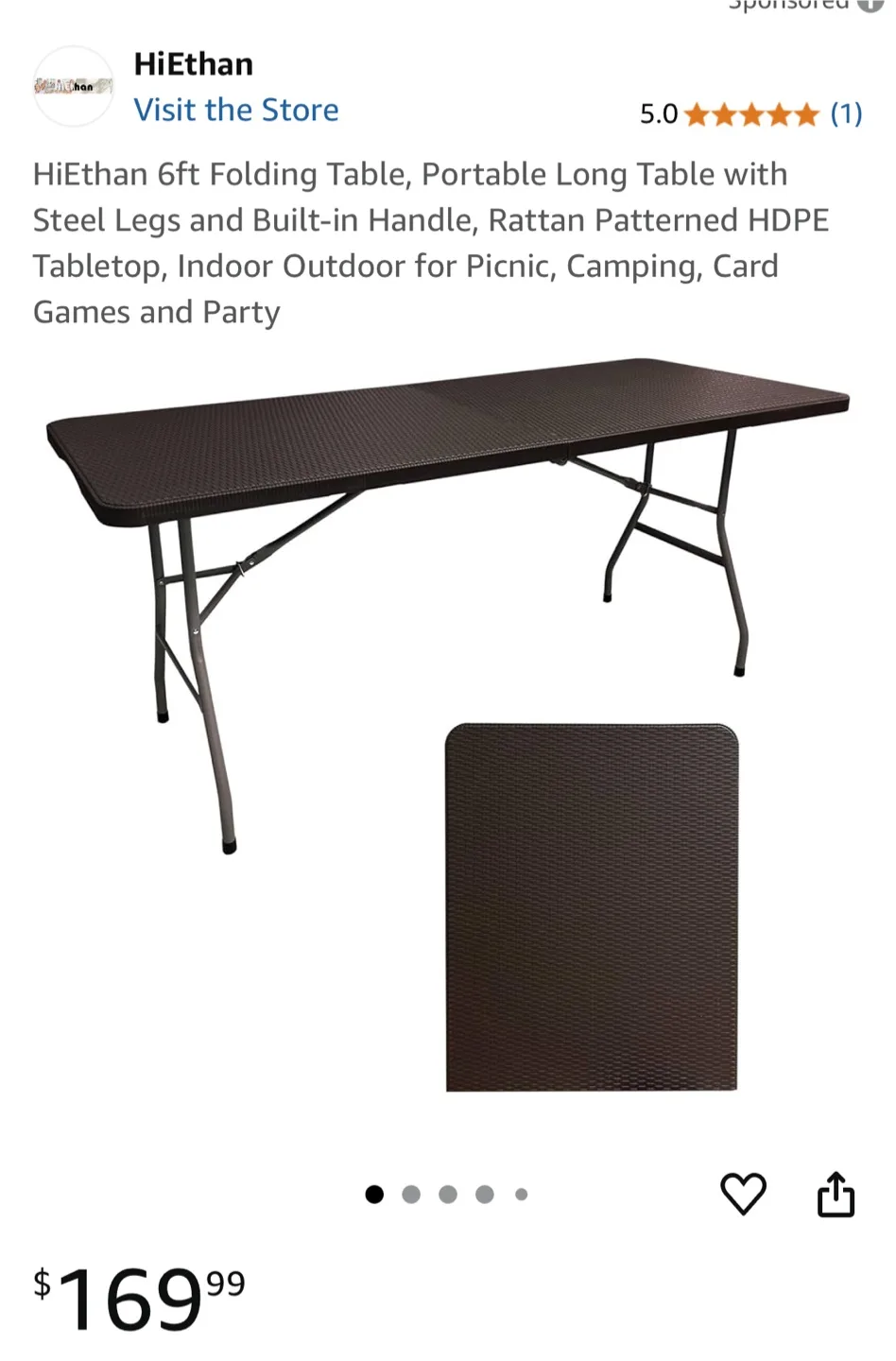 HiEthan 6ft Folding Table, Brown thumbnail