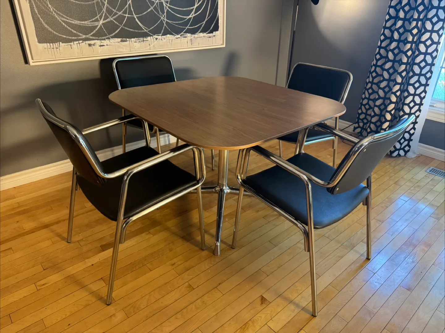 Modern Dining Table and Set of 4 Black & Chrome Dining Chairs thumbnail