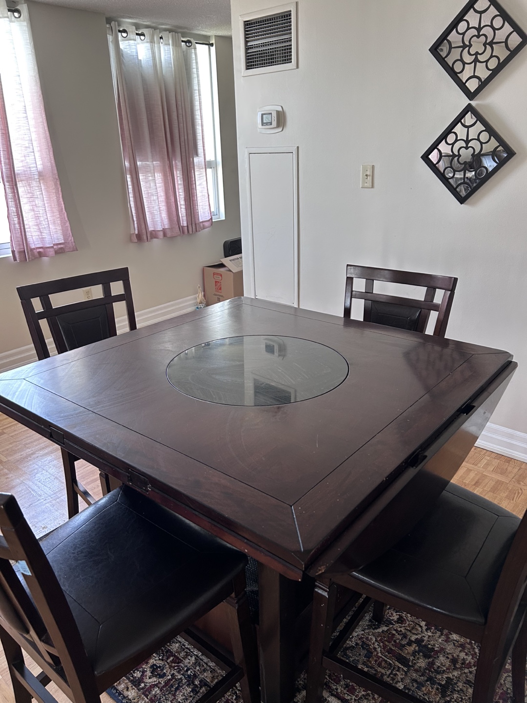 Dark Wood Round to Square Dining Table with 4 Chairs - photo 5