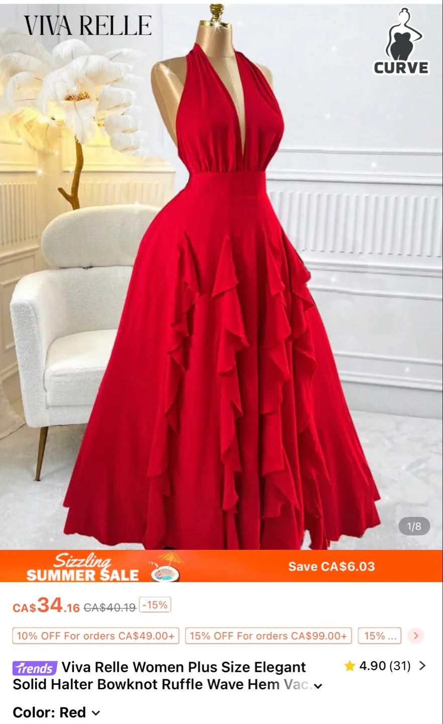 Viva Relle Women's Halter Ruffle Dress - Red thumbnail