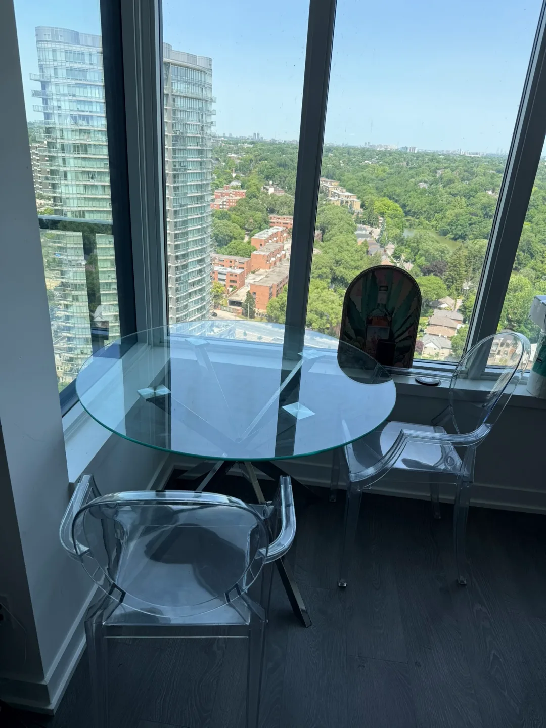 Glass Round Dining Table with 2 Ghost Chairs thumbnail