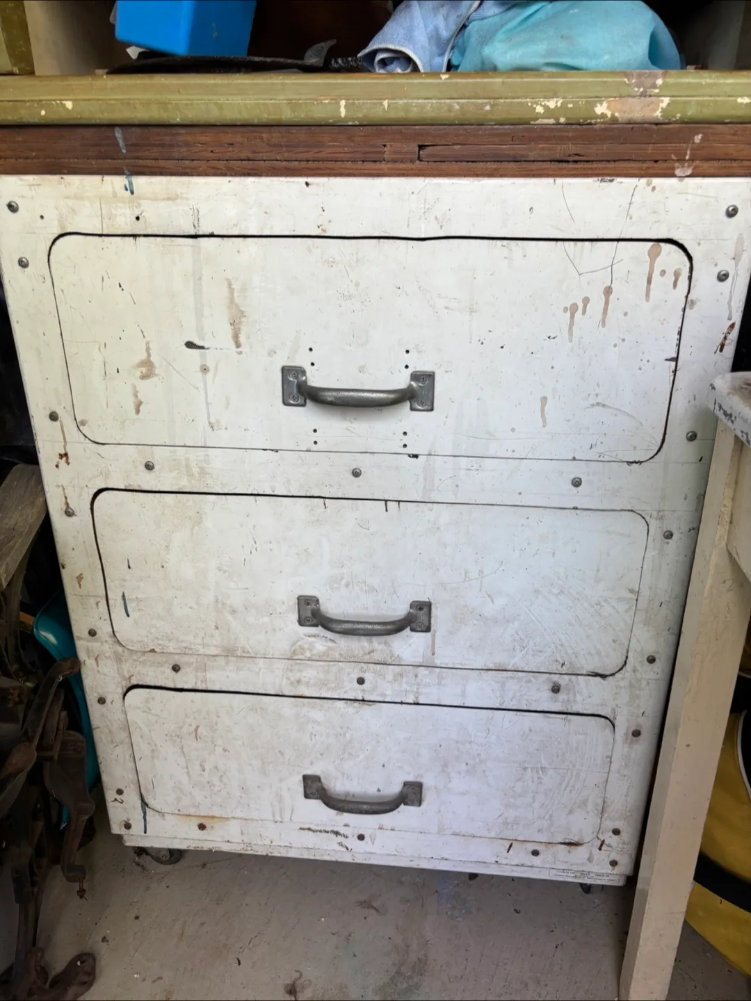 Vintage Metal and Wood 3-Drawer Cabinet image indicator(2)