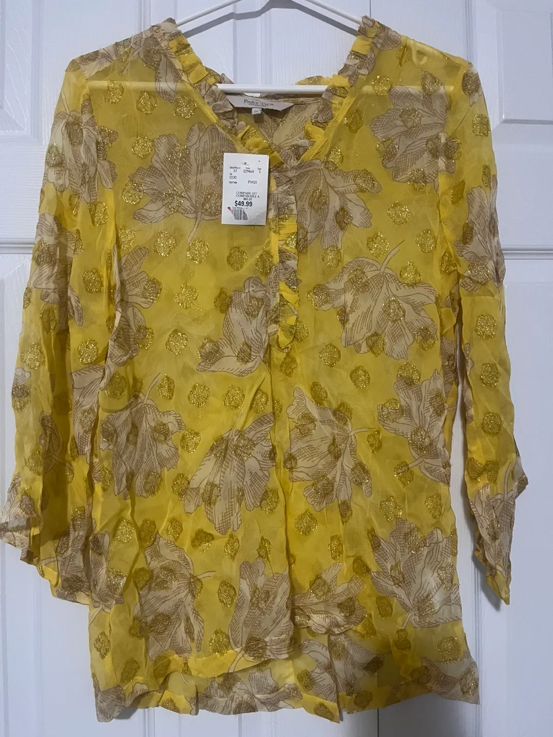 Yellow Floral Blouse - Size medium thumbnail