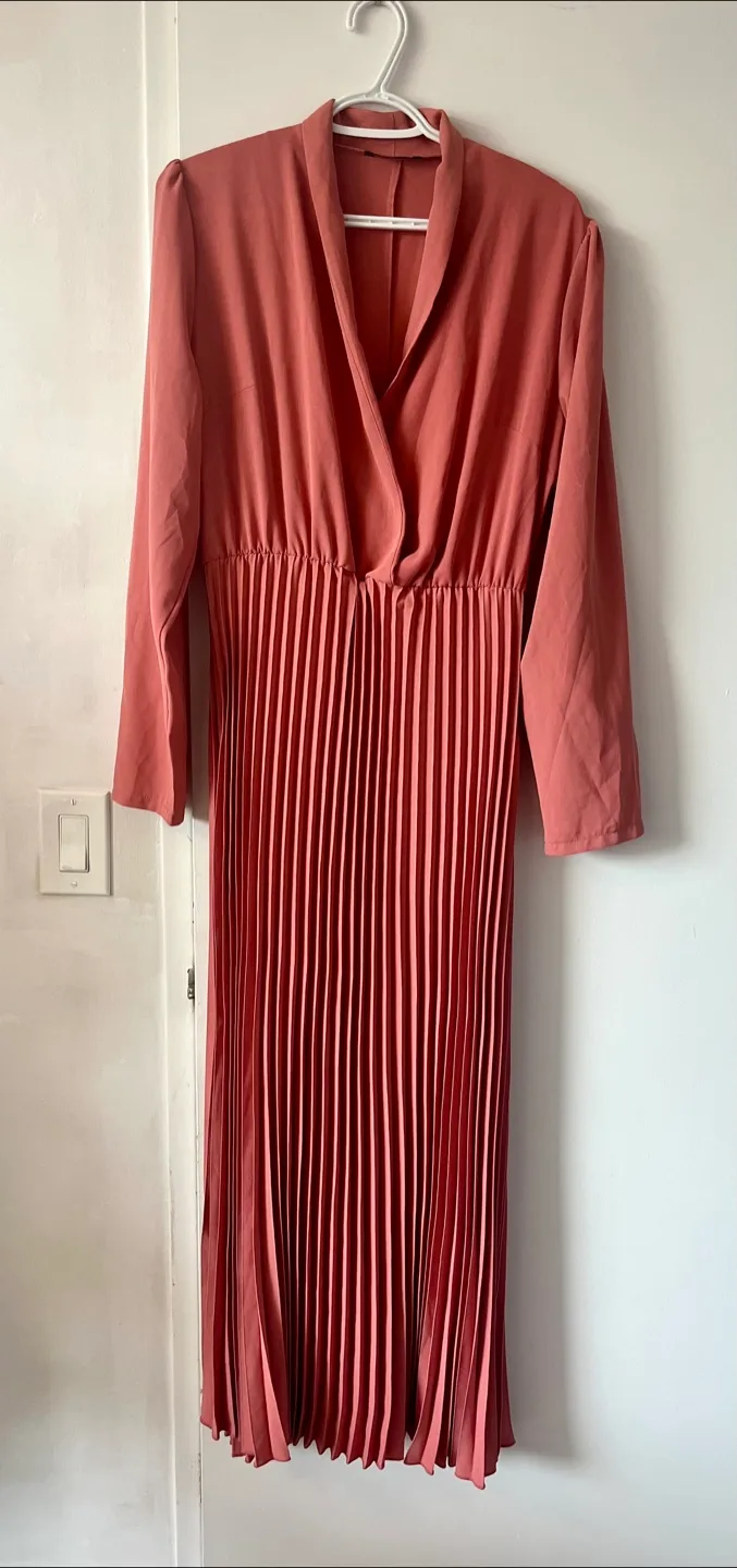 Gorgeous Pleated Long Sleeve Dress - Coral Colour thumbnail
