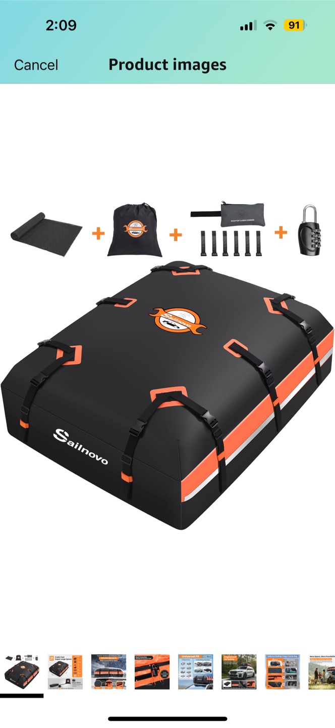 Sailnovo 21 Cubic Feet Rooftop Cargo Carrier Bag - Black