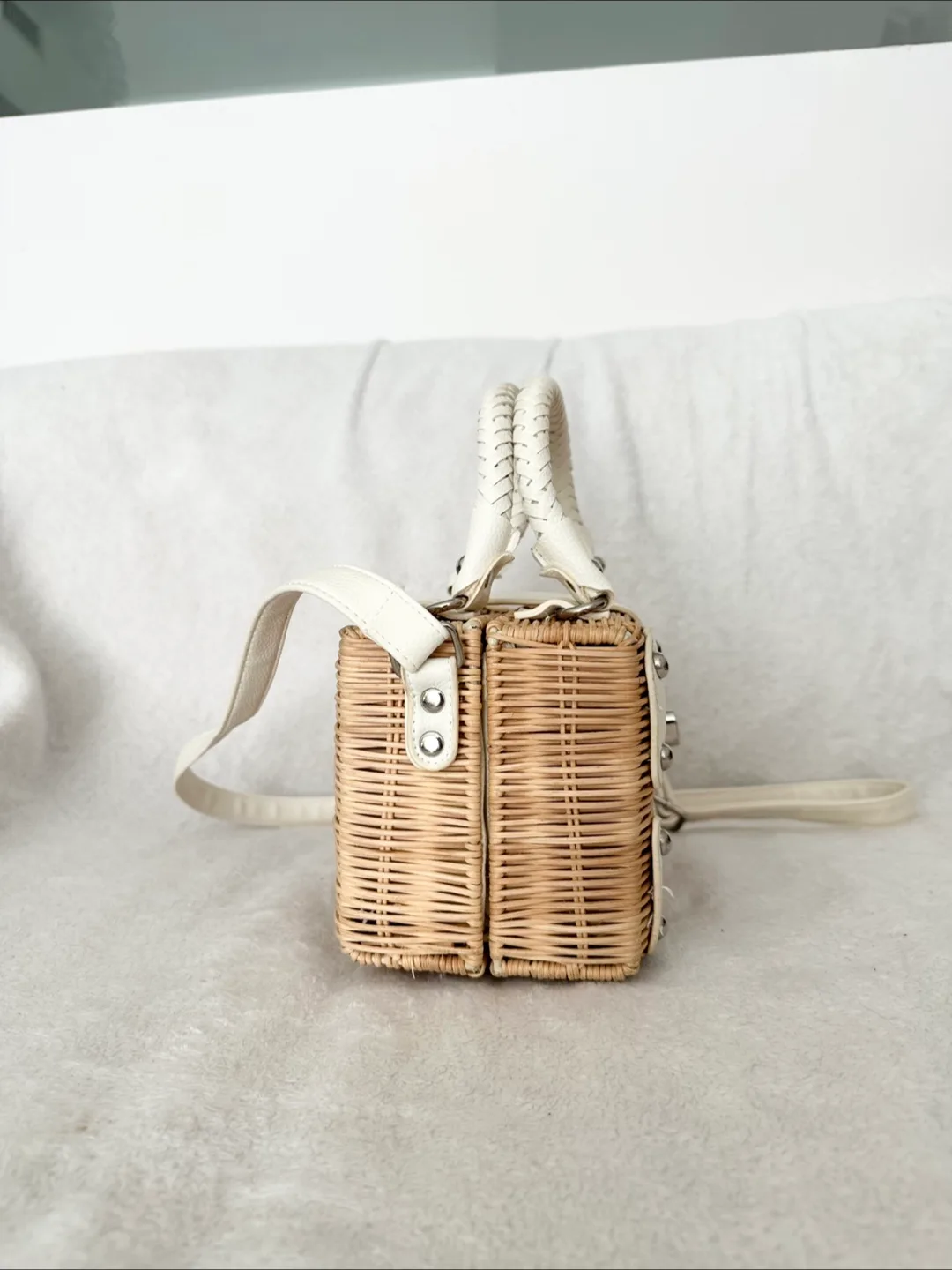 Authentic Free People Straw Wicker Rattan Basket Crossbody Bag image indicator(2)