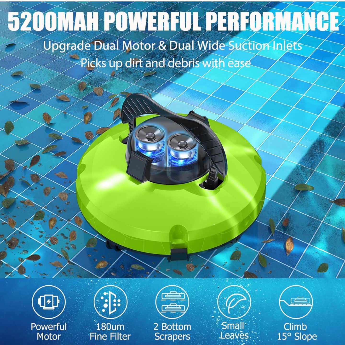 Cordless Robotic Pool Cleaner - Green - photo 5
