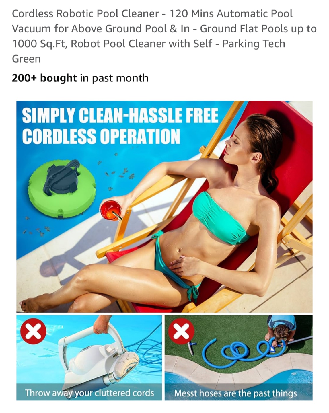 Cordless Robotic Pool Cleaner - Green - photo 2