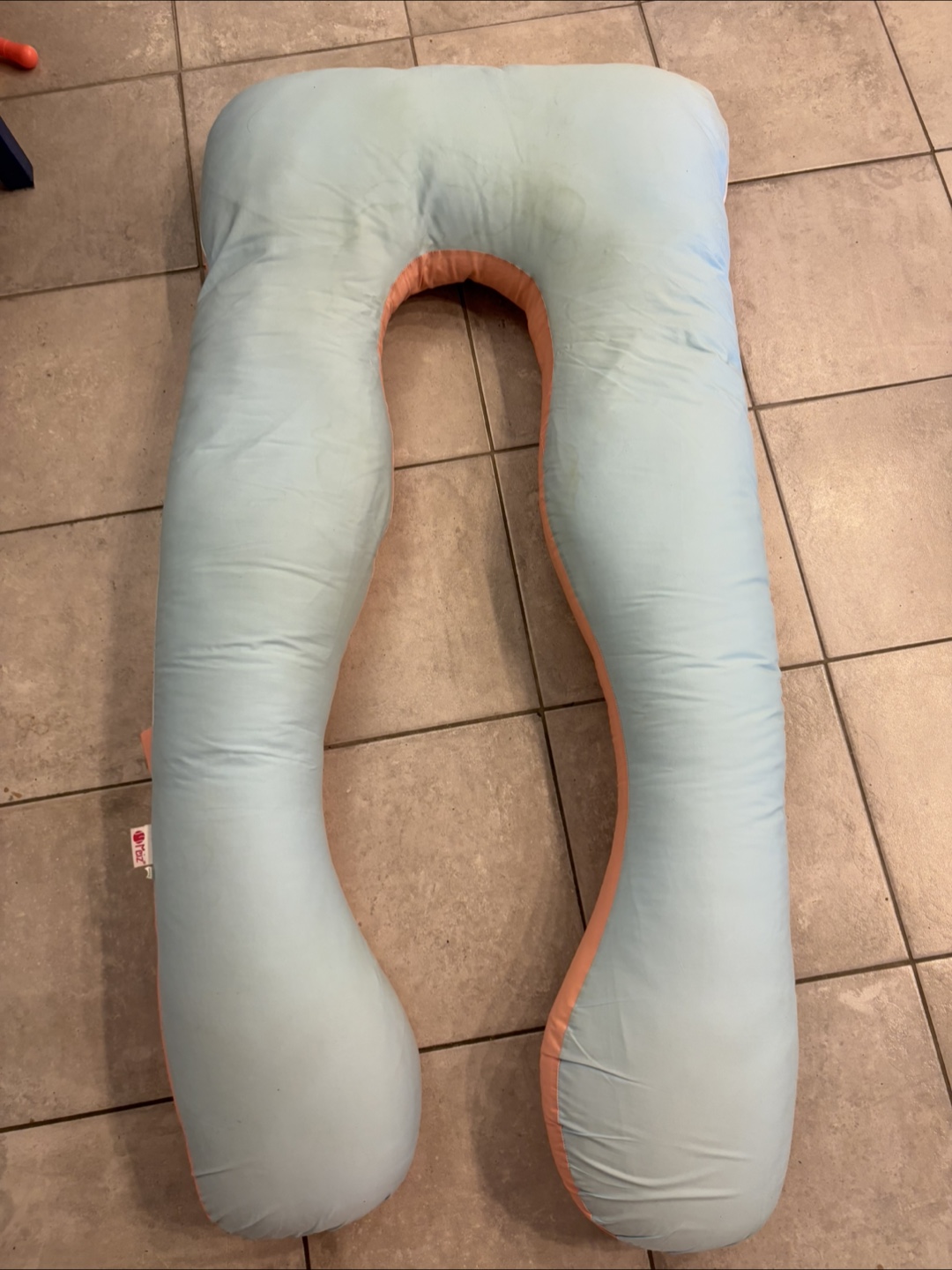 U Shaped Body Pillow - Peach/Light Blue