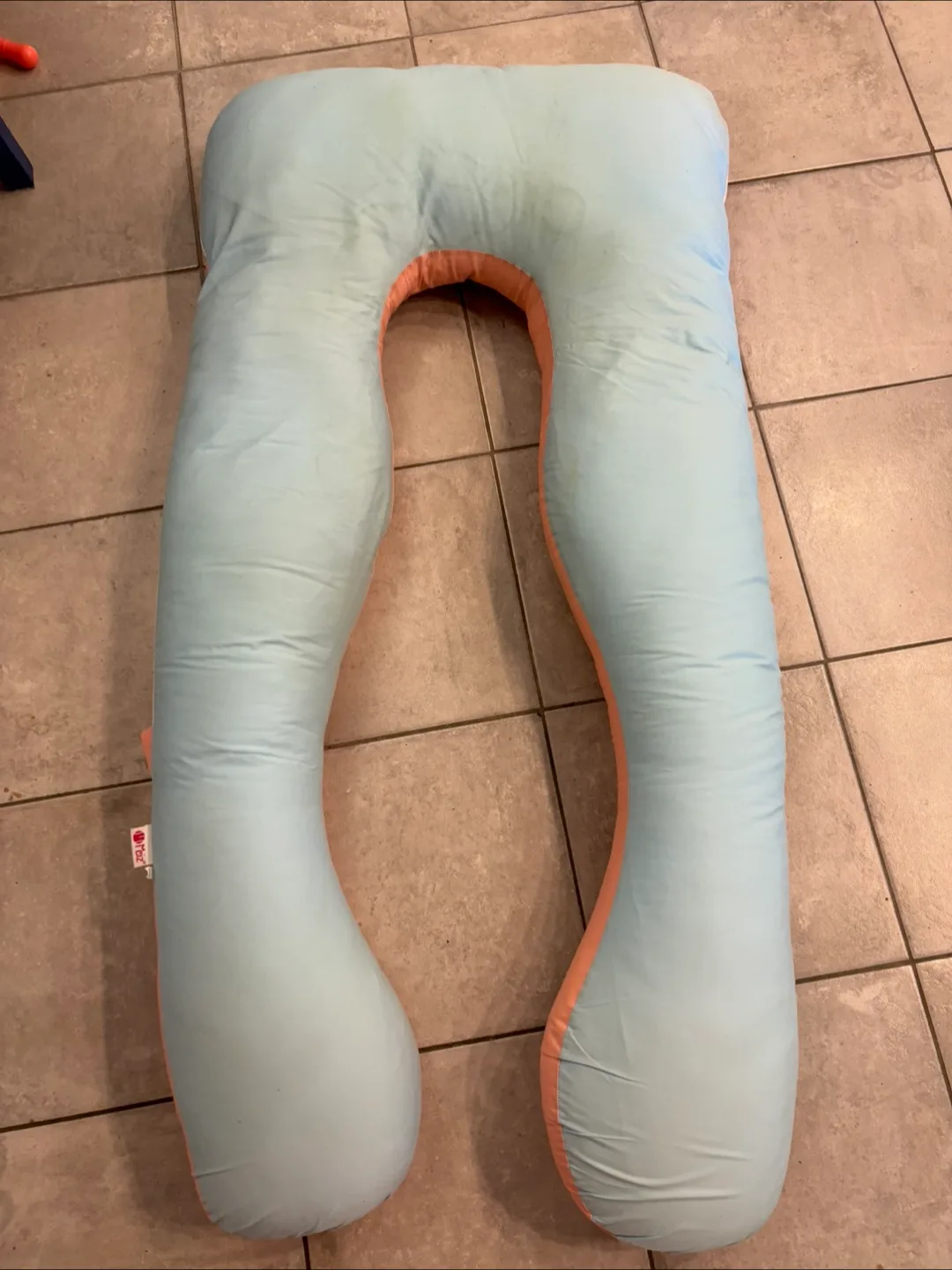U Shaped Body Pillow - Peach/Light Blue thumbnail
