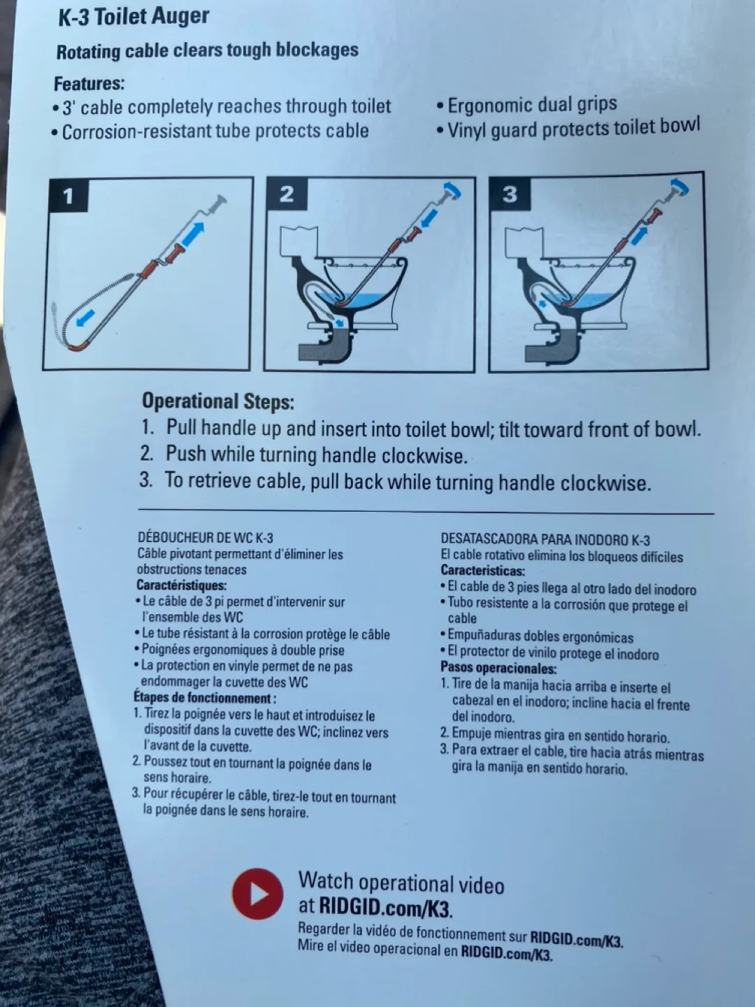 Used Toilet Auger 🇨🇦 3' Rotating Cable thumbnail