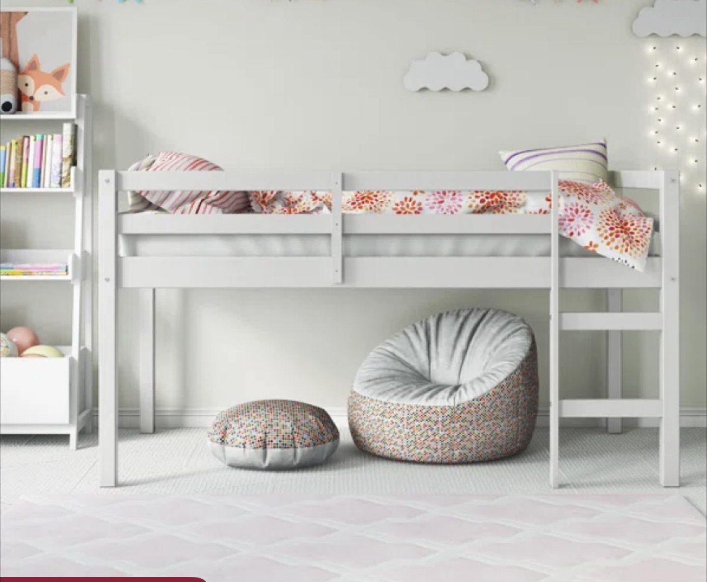White Wood Loft Bed - Twin Size