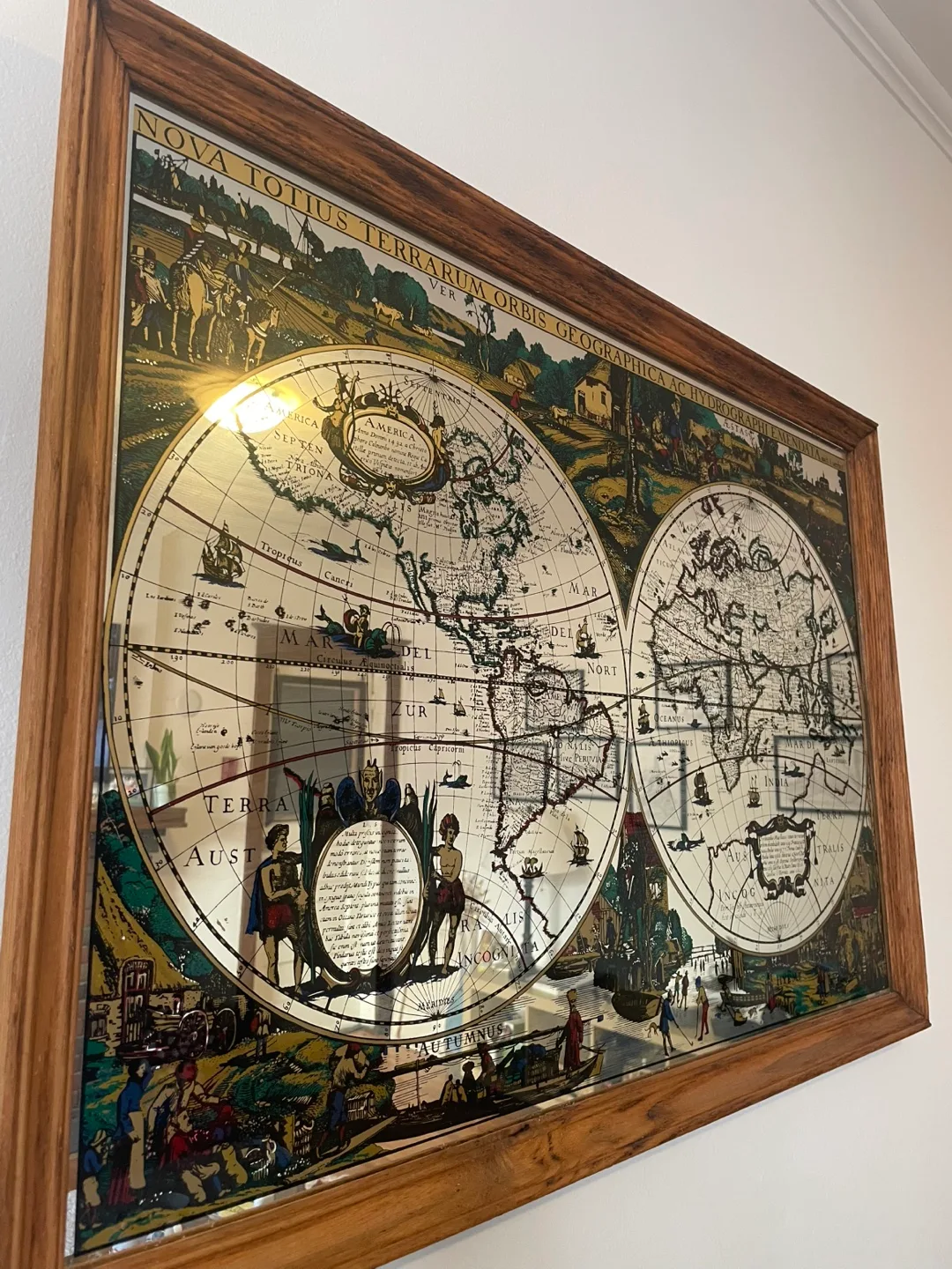 Antique World Map Mirror Art (24 x 36 in) Moving Sale! thumbnail