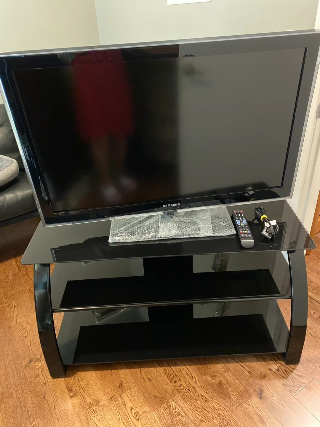 Black Glass TV Stand with Shelves thumbnail