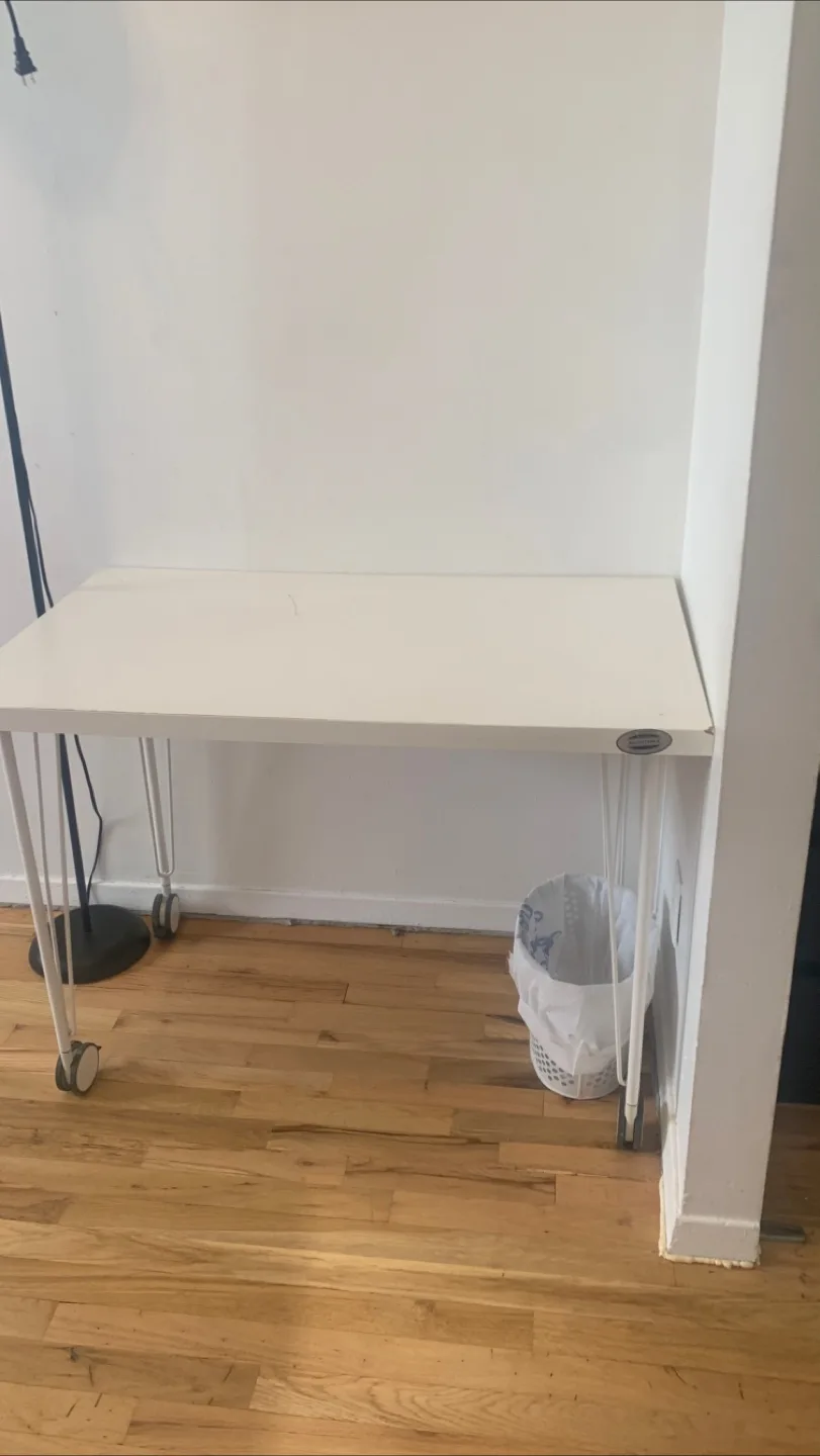 IKEA Linnmon White Desk with Wheels thumbnail