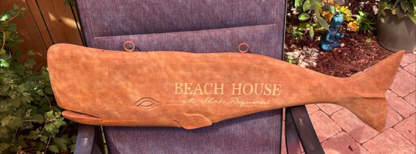 Huge Hanging Wooden Beach/Beach House Whale Sign thumbnail