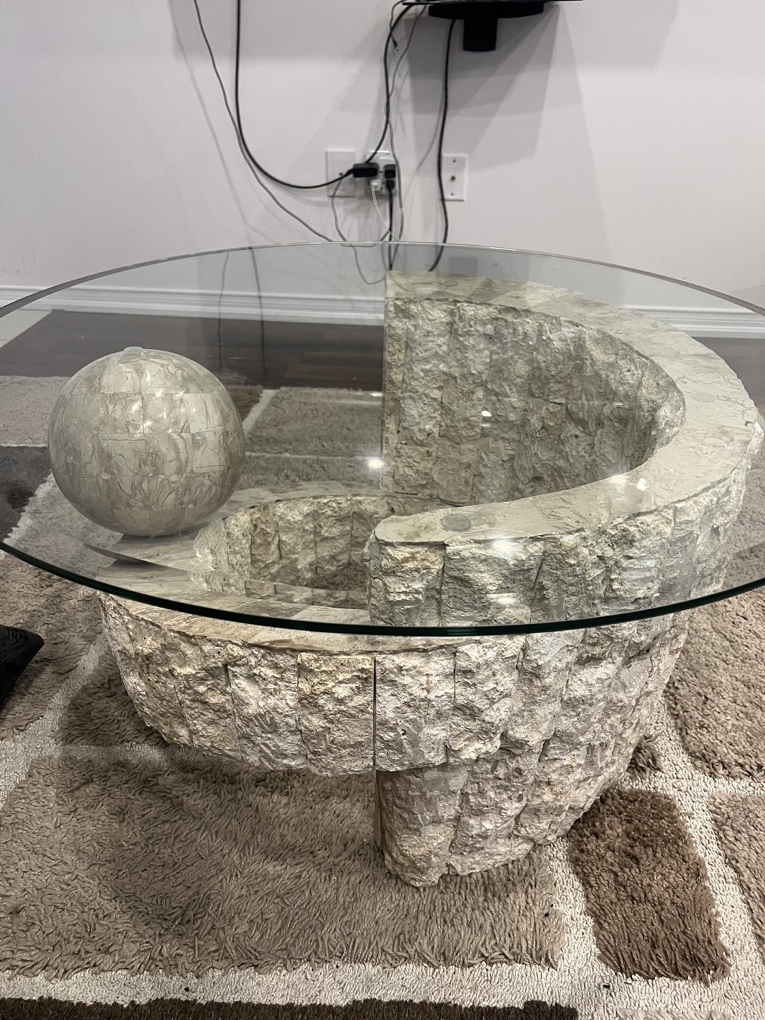 Glass Top Coffee Table with Stone Base - photo 2