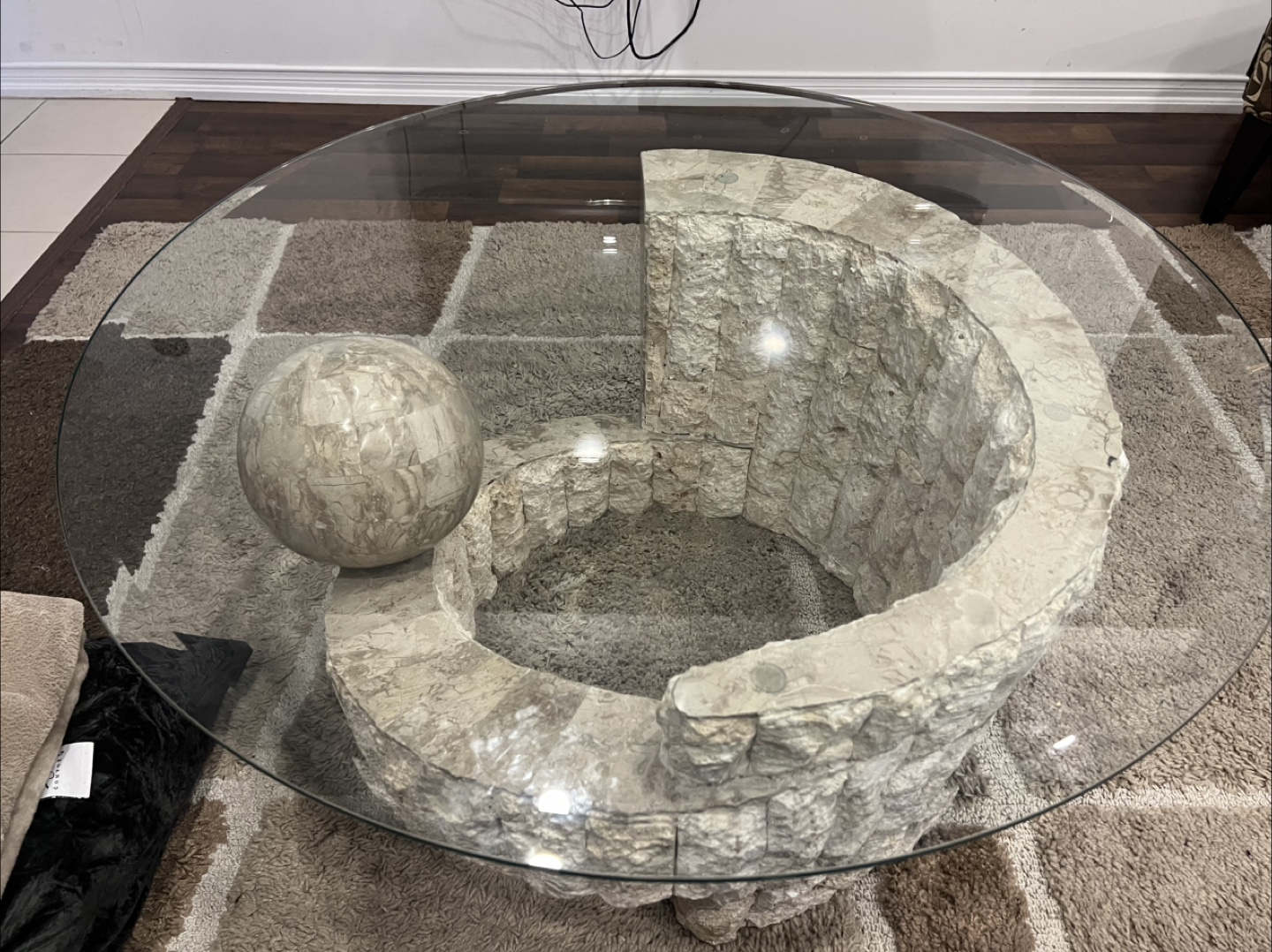 Glass Top Coffee Table with Stone Base - photo 3