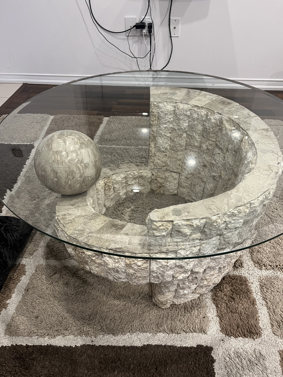 Glass Top Coffee Table with Stone Base