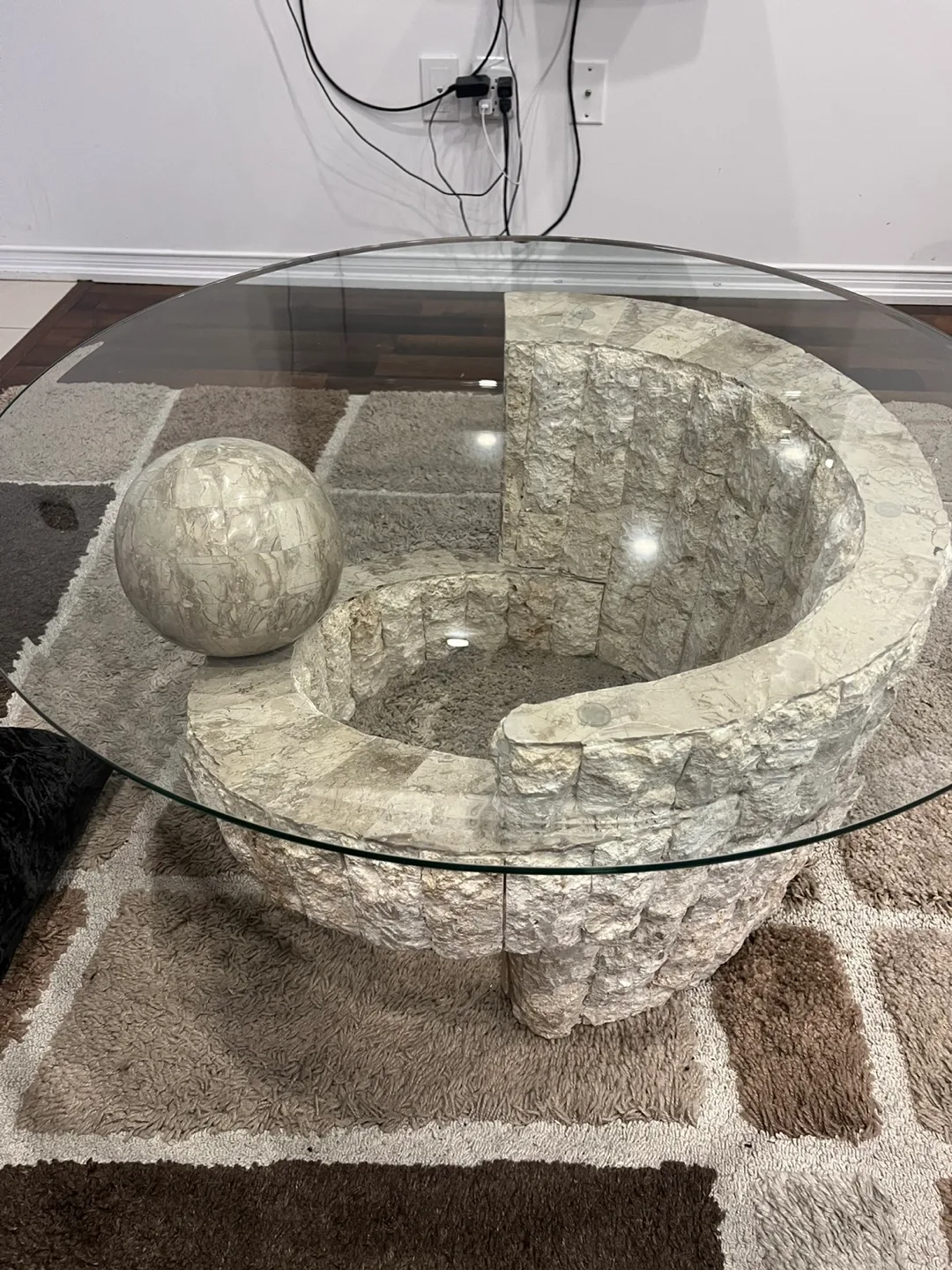 Glass Top Coffee Table with Stone Base thumbnail