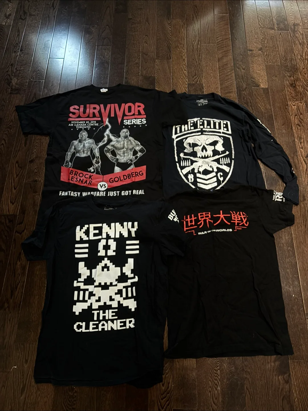 WWE, NJPW, Ring of Honor Lot of 4 Wrestling T-Shirts thumbnail