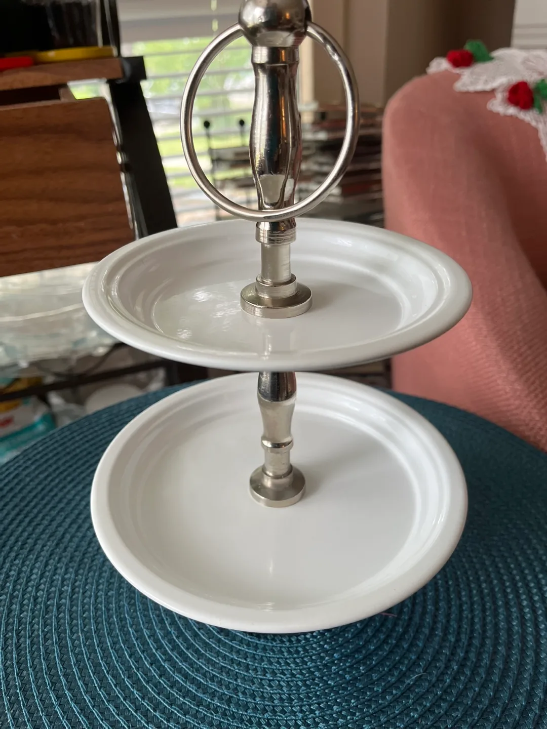 White 2-Tier Serving Stand - Like New! thumbnail