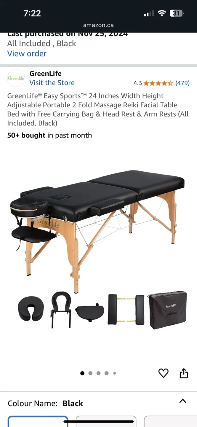 GreenLife Easy Sports Massage Table - Black thumbnail