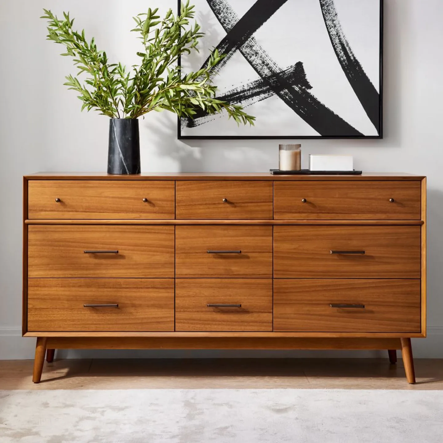 Mid-Century Modern Wood 9-Drawer Dresser thumbnail