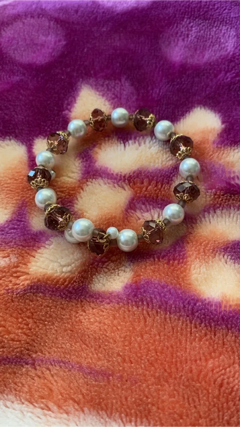 Beaded Bracelet - Pearl & Brown thumbnail