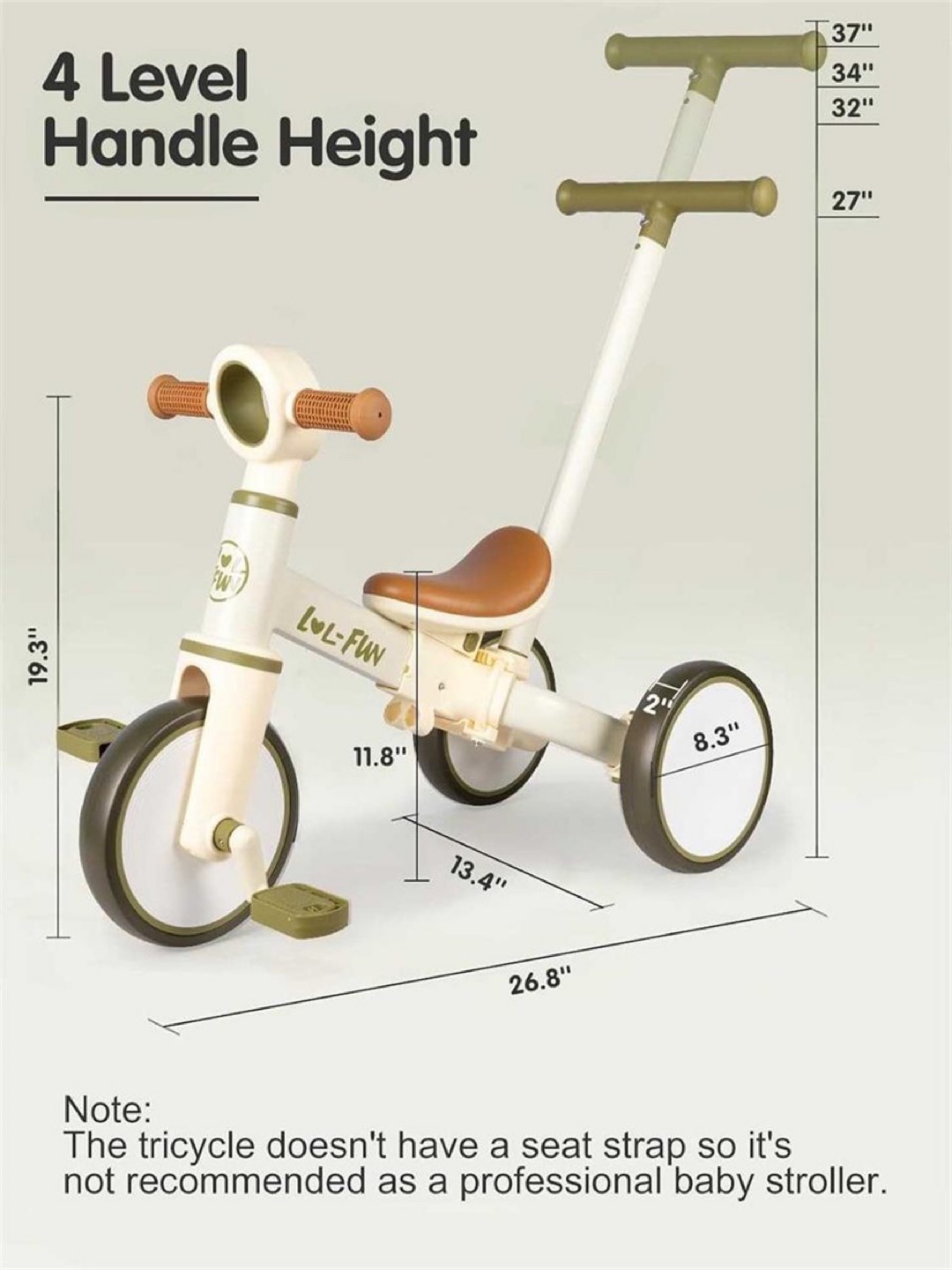 LOL-FUN Kids Tricycle with Parent Steering Push Handle - photo 2
